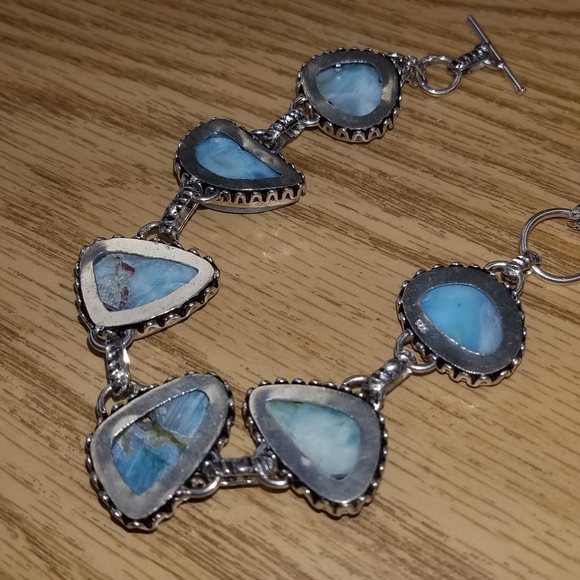 New Sterling Silver Larimar bracelet , Toggle Style - Picture 3 of 13